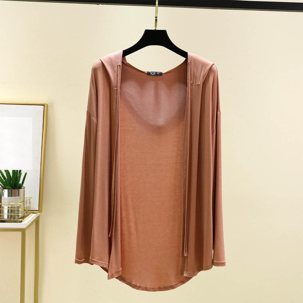 Women's Summer Hooded Long Sleeved Cardigan Oversized Top Shawl Thin Jacket