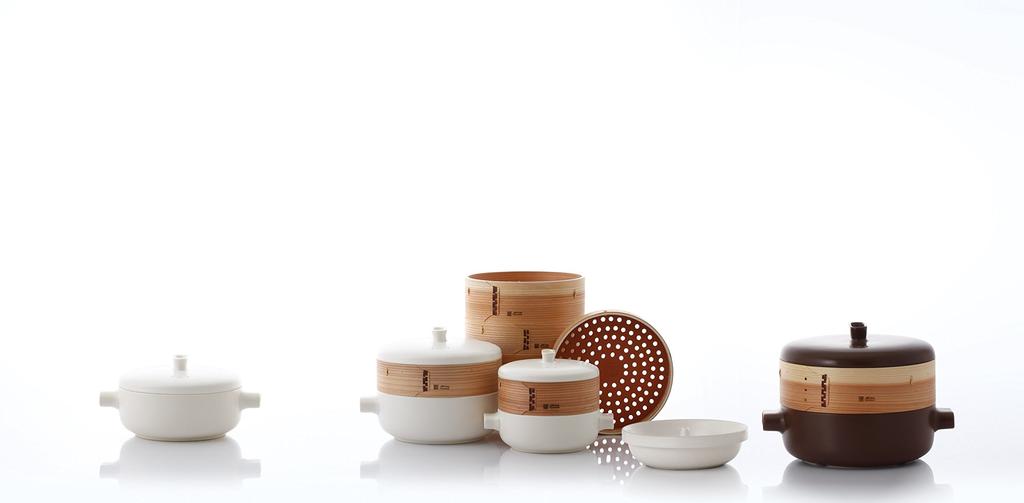 JIA Steam Pot Steamer with Steamer Basket 24cm Ceramic Pot White L Size