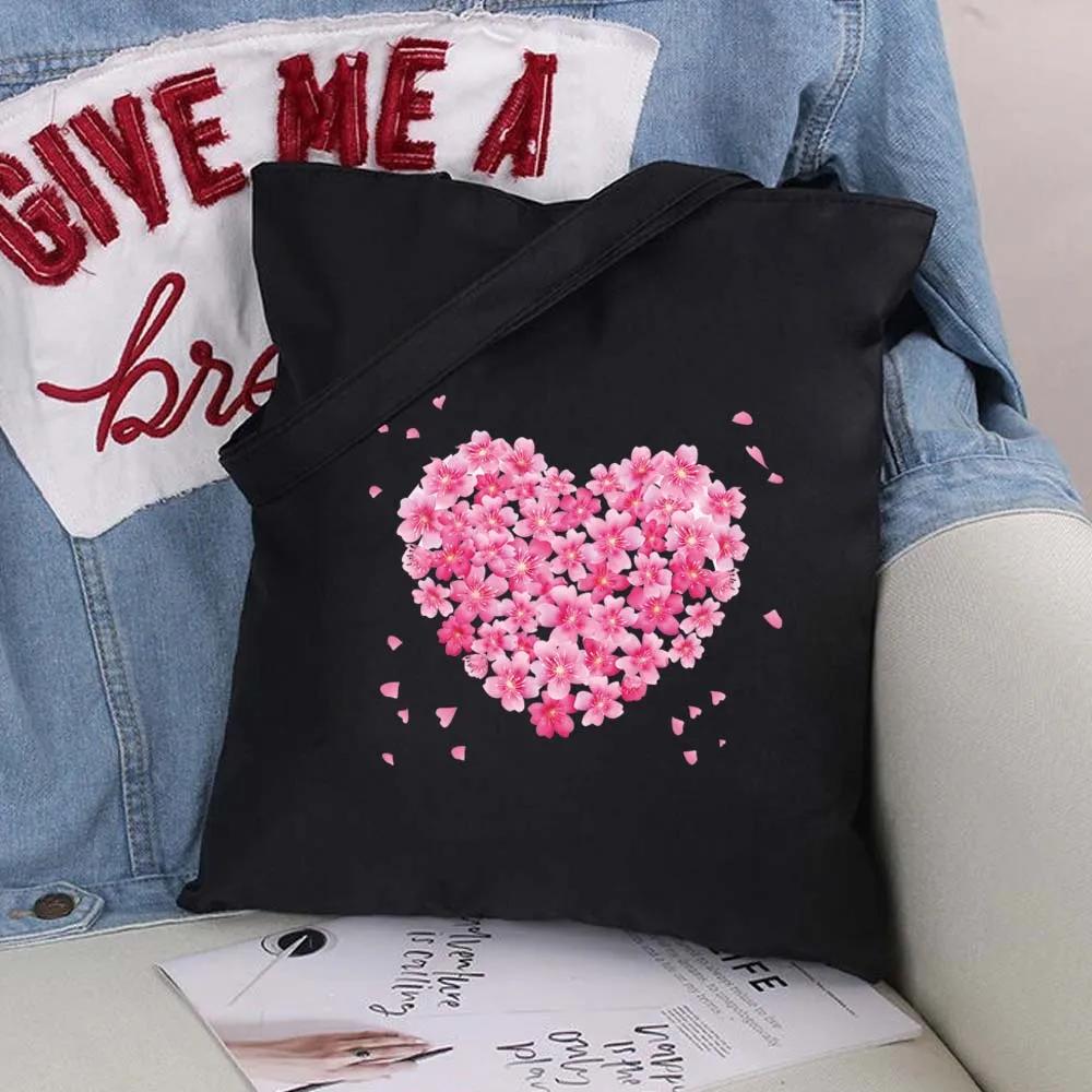 Women Shopping Bags Black Printing Foldable Handbags Eco Shopper Shoulder Bag Canvas Tote Environmental Storage Handbag