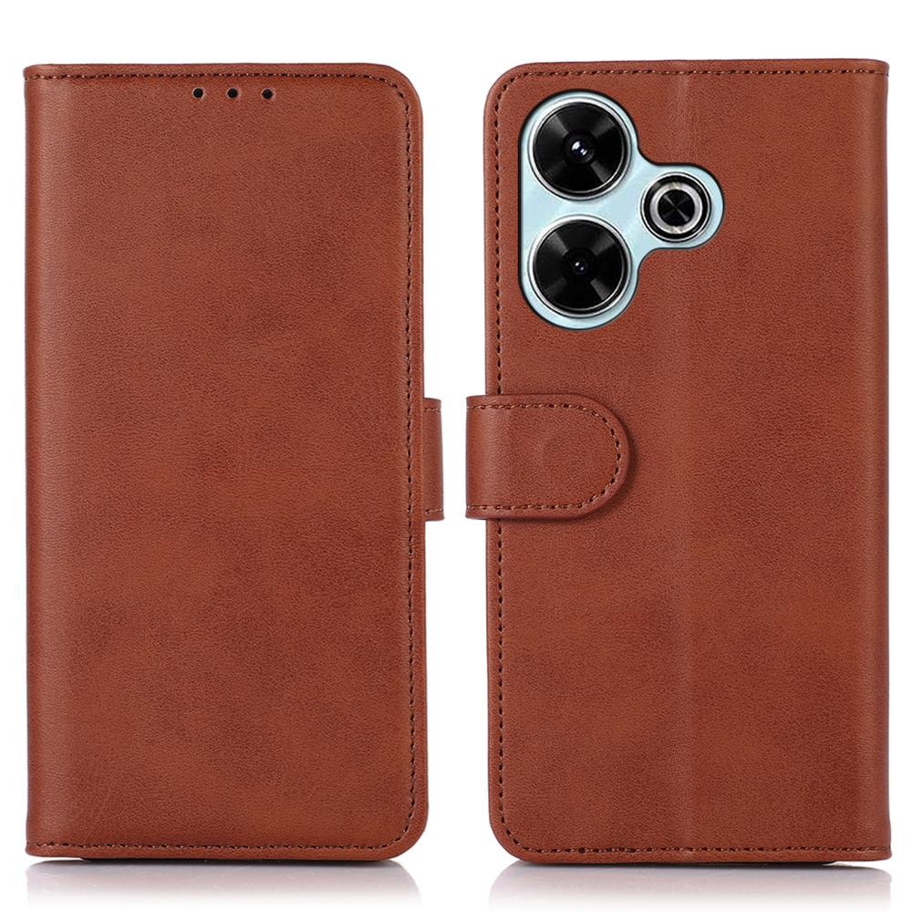 

For Xiaomi Redmi 13 5G/13 4G Case Cowhide Texture Leather Phone Cover with Stand 3 Card Holder Brown