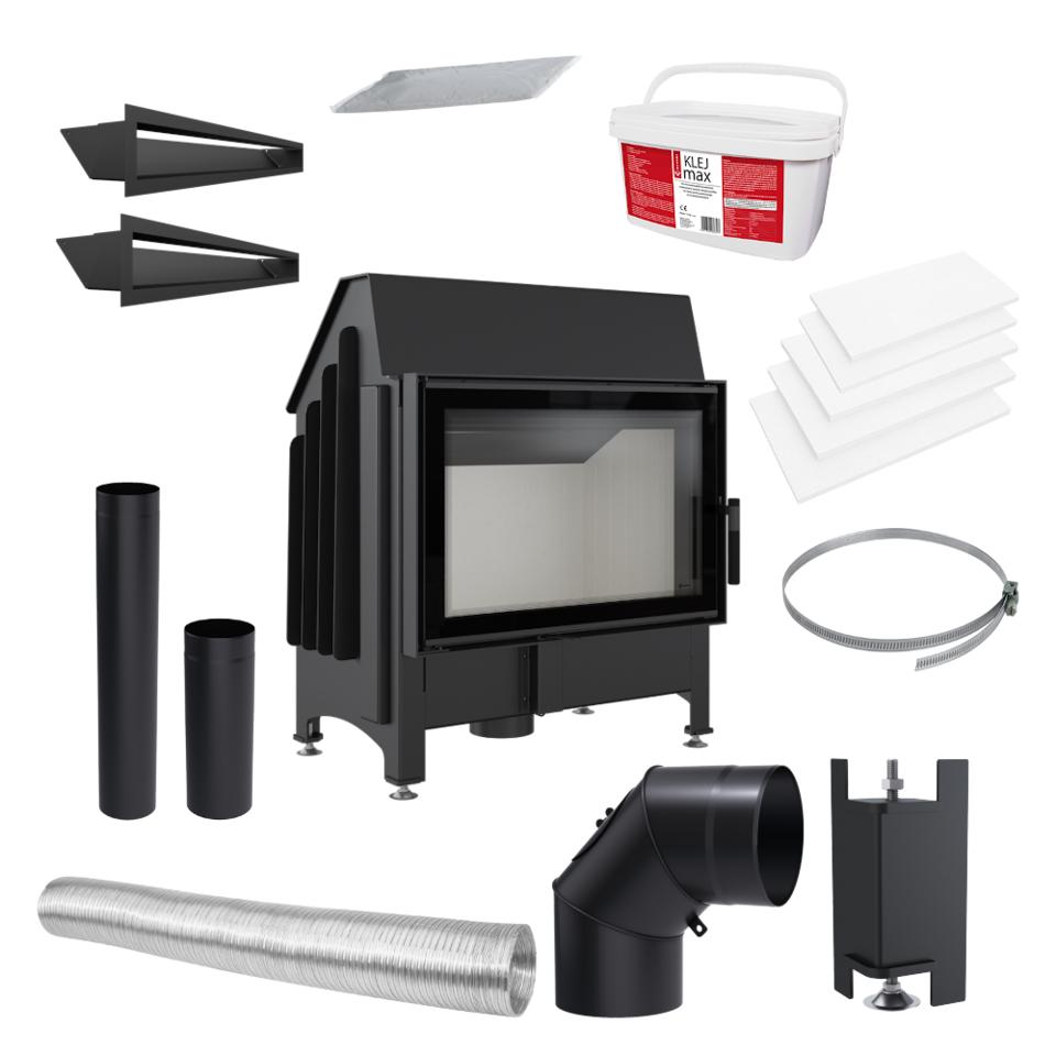 Steel fireplace KRATKI ZIBI DECO 11 kW Ø 180 installation kit