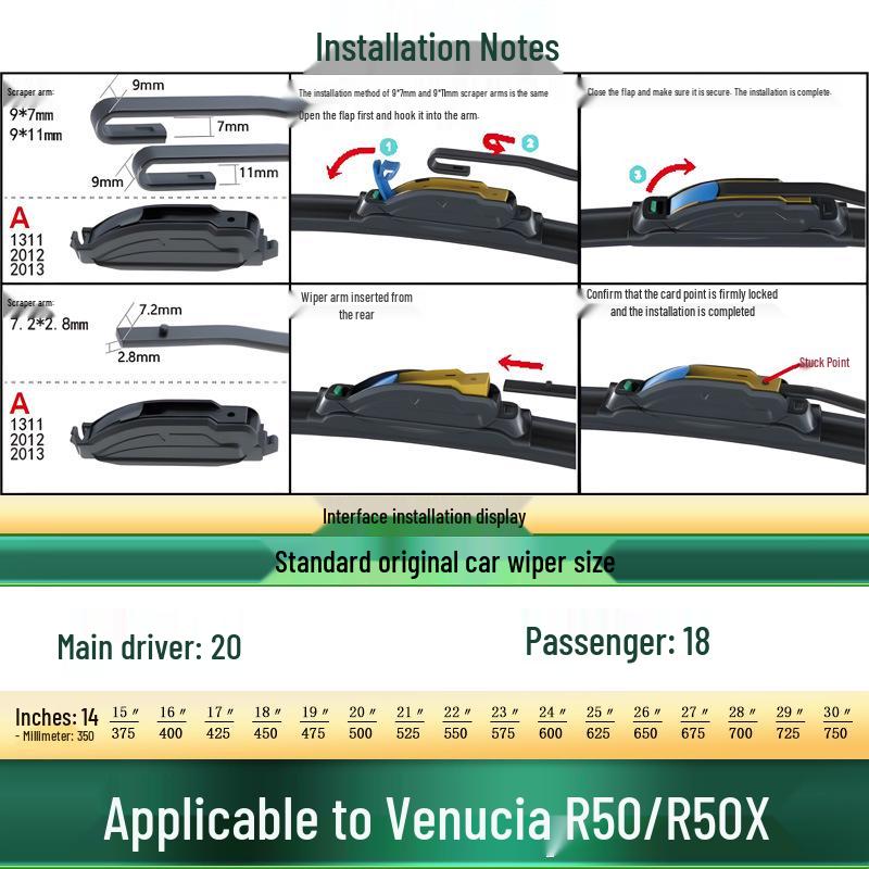 

Venucia R50/R50X Silent Boneless Wiper Blade with Multifunctional Rubber Strip