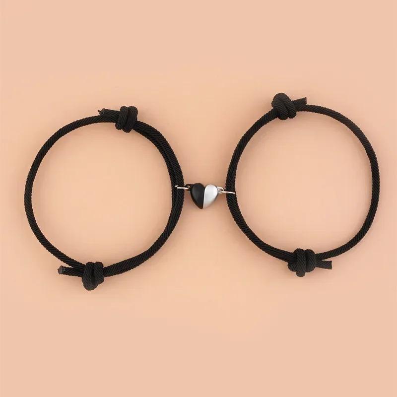 2Pcs/Set Couple Bracelets Adjustable Hand Rope Magnetic Buckle Bracelet Fashion Elegant Gifts For Lovers