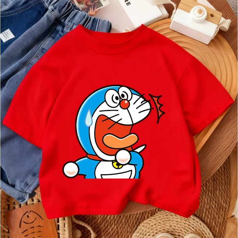 Children's Casual T-shirt Doraemon Cute Kawaii Print 2026 Summer Street Fashion