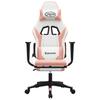 Gaming Chair with Footrest White and Pink PU Leather