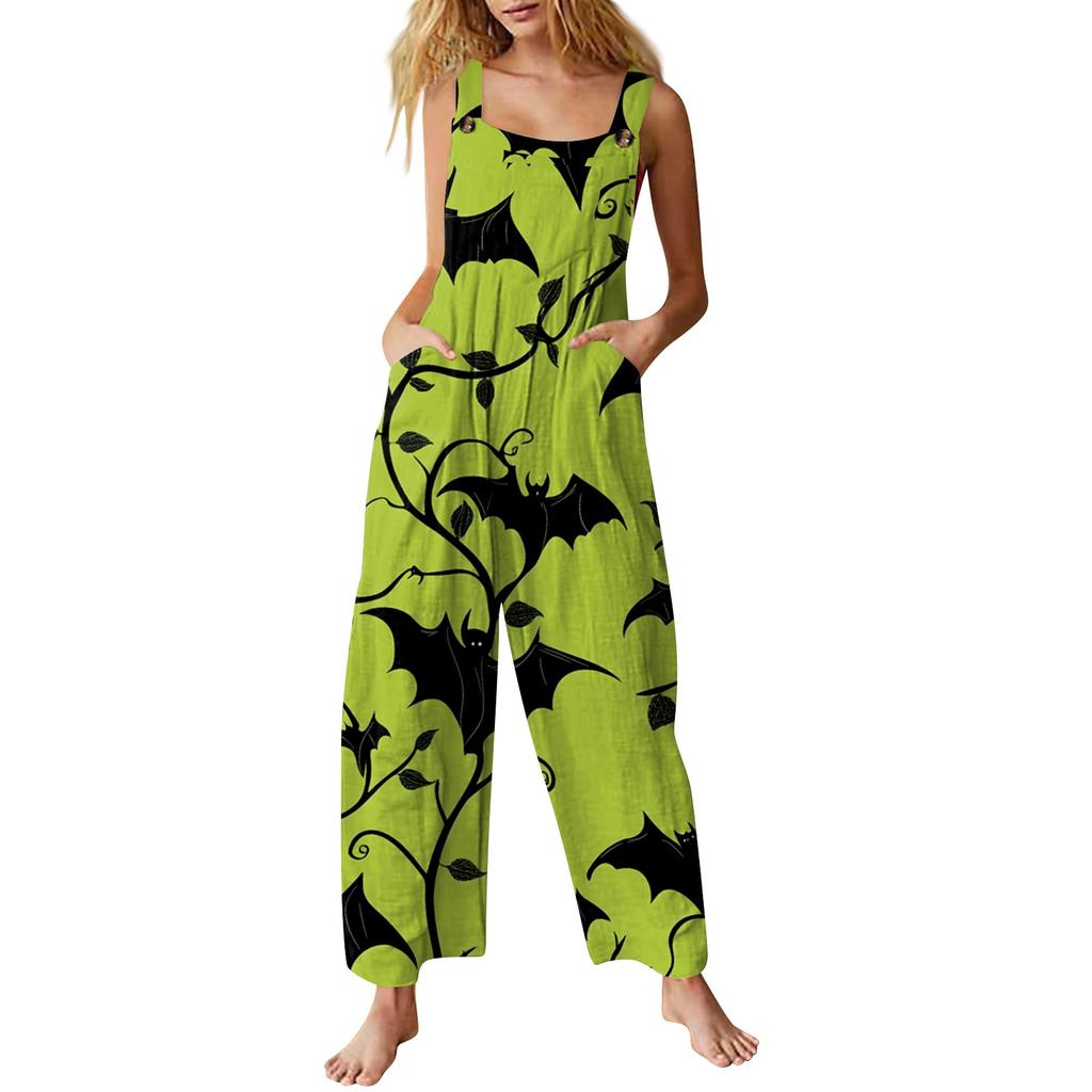 Women's Casual Jumpsuit Sleeveless Halloween Printed Cotton Jumpsuit