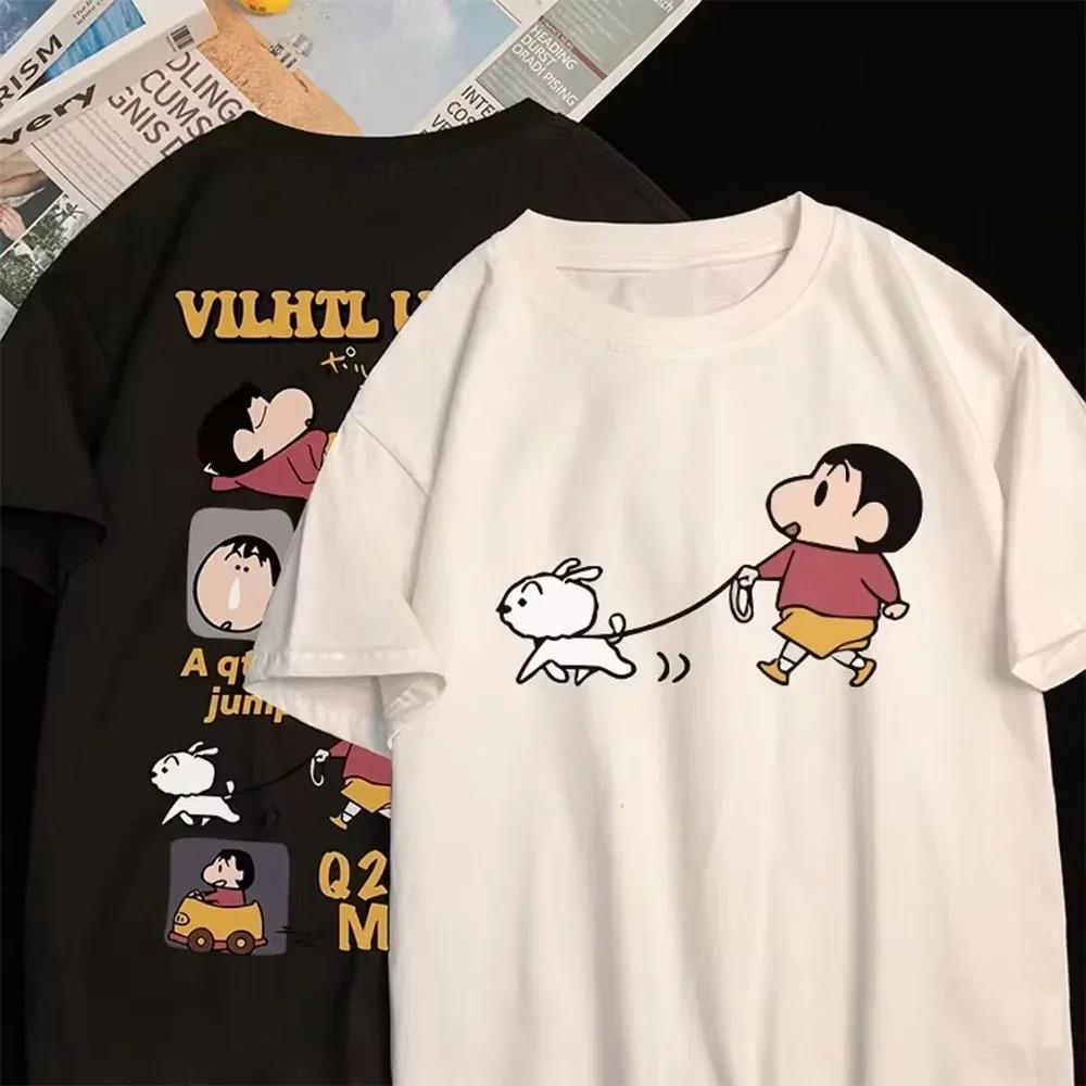 New Japanese Anime Crayon Shin-chan Patterned Printed Cotton T-shirt Cute Style Couple Short-sleeved T-shirt High-quality Top