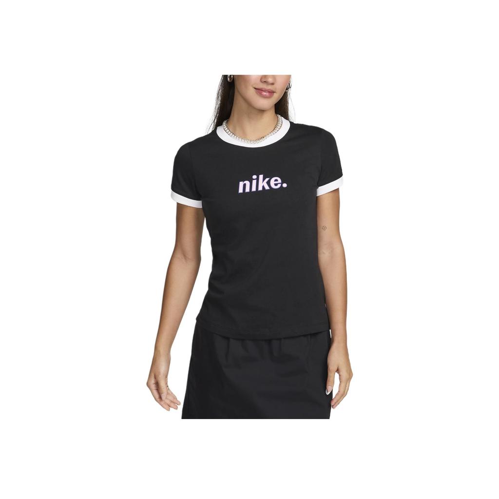 Nike Sportswear Cotton Simple Letter Print Round Neck Short Sleeve T-Shirt Women T-Shirts Black HJ6872-010