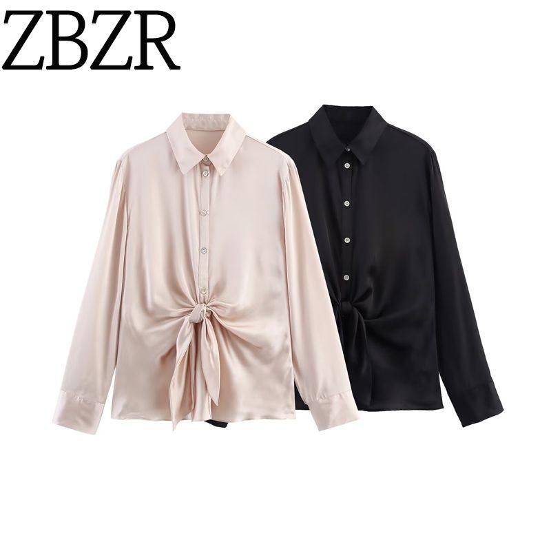 Zbzr Spring New Arrival Women's Clothing Fashion Style Bow Tie Silk Satin Texture Casual Long Sleeves Shirt 8653335 307