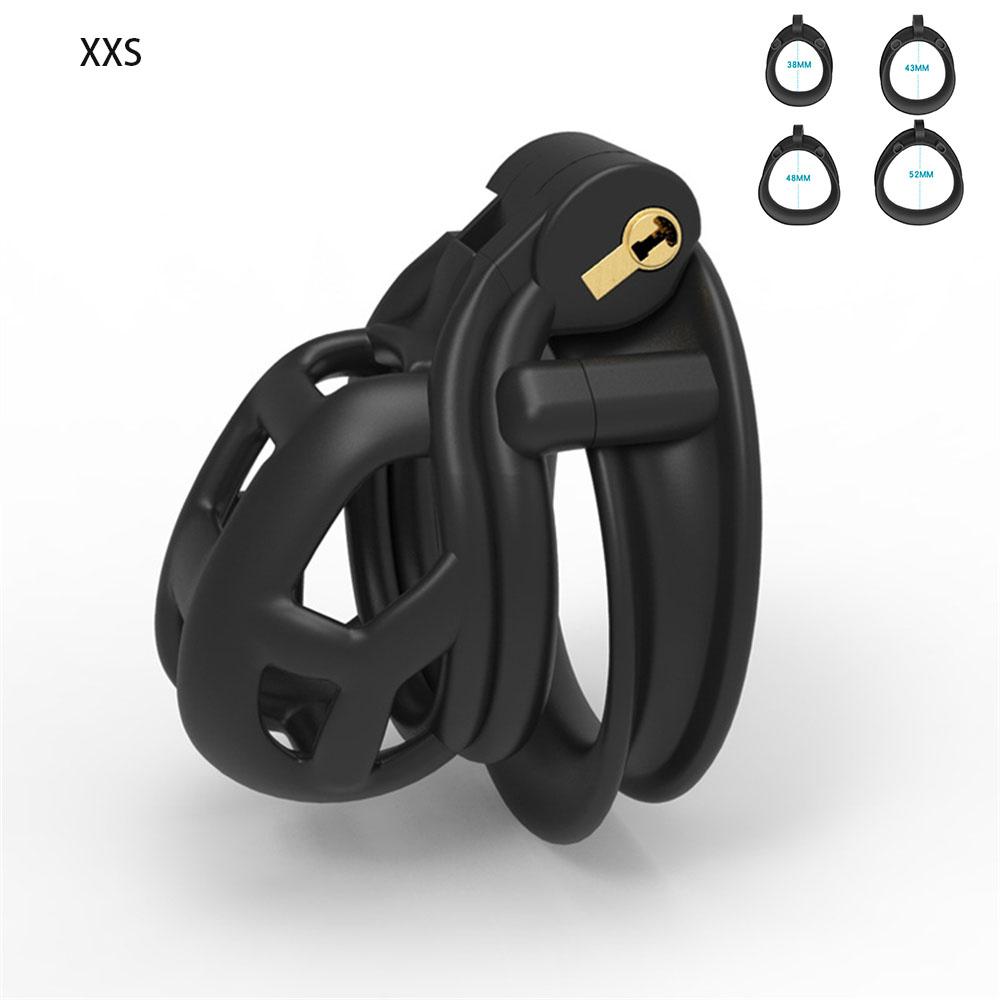 Male Chastity Cage Sleeve With 4 Size Resin Penis Rings Discreet Sissy Femboy Cock Cage Devices Men Adult Goods