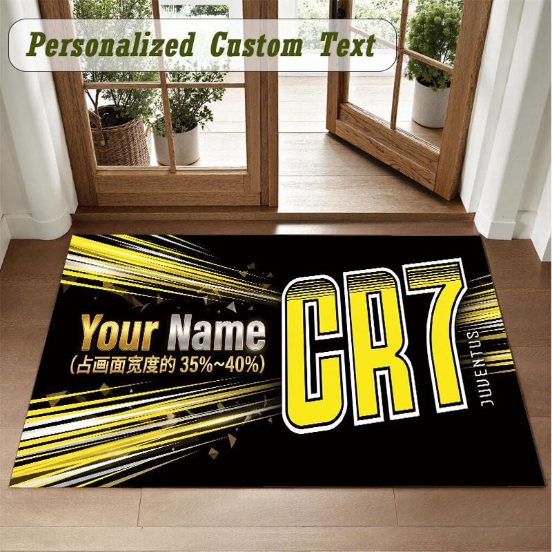 Crystal Velvet Square Rug Custom NameCristiano Ronaldo Pattern Non Slip Home Floor Decor Rug