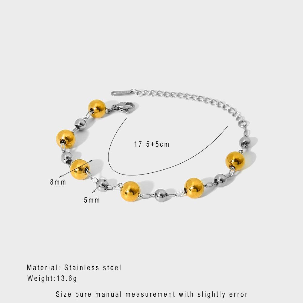 European and American Simple Stainless Steel Round Bead Chain Necklace Bracelet Set Plated with 18K Gold Waterproof Niche Jewelry Women