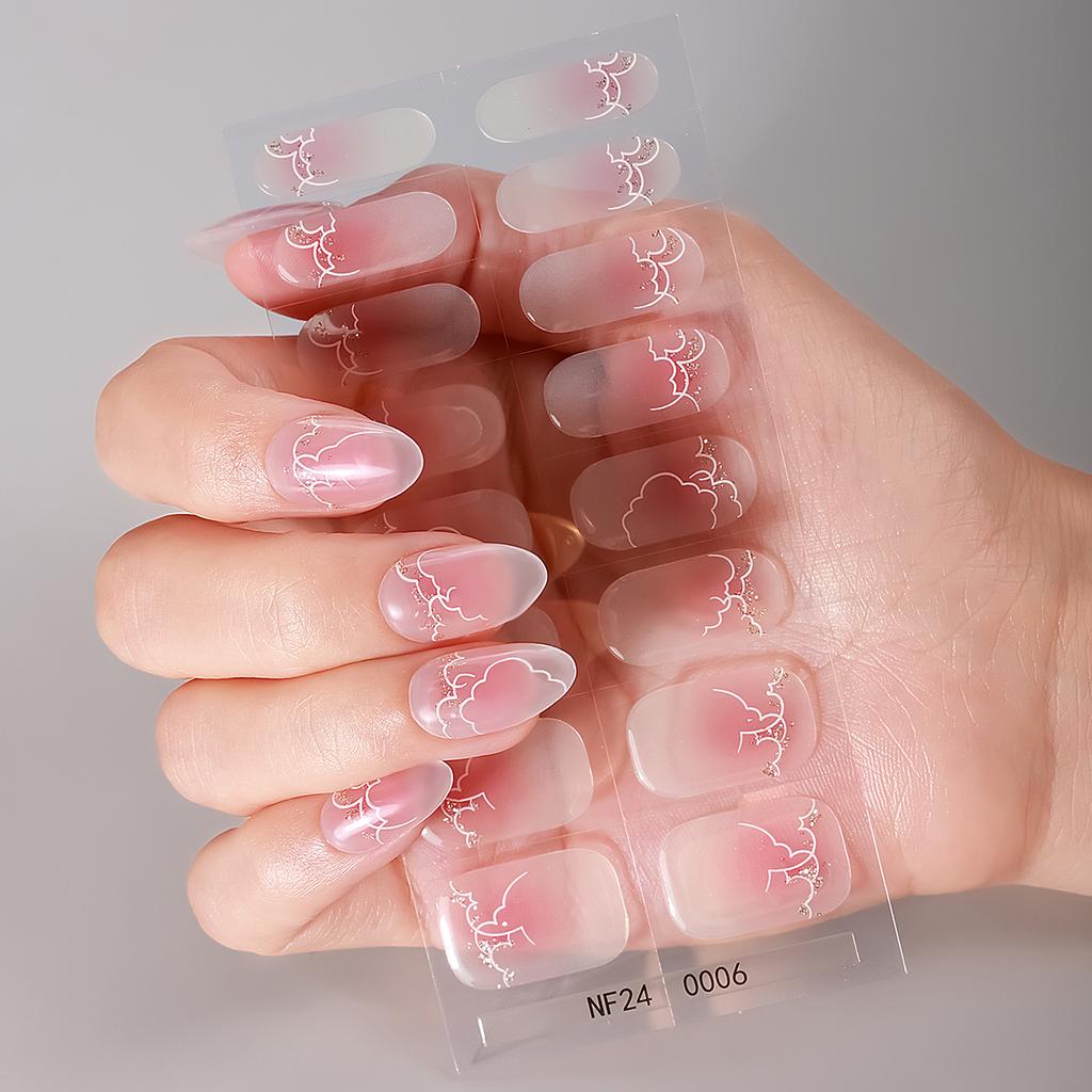 16Tips Semi Cured Gel Nail Strips Glitter Star Gel UV Nail Stickers Long-Lasting Full Cover Nail Wraps DIY Manicure Decoration
