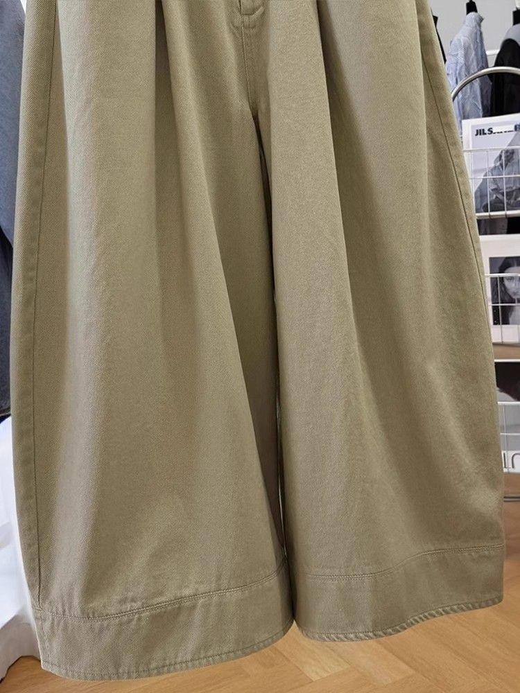 Khaki Korean Style High-Waisted Wide-Leg Slimming Pants for Women