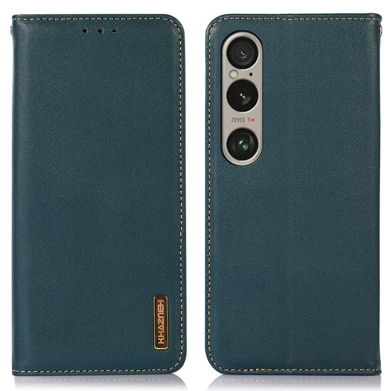 

For Sony Xperia 1 VI Case Genuine Cow Leather Wallet Phone Cover Nappa Texture Green
