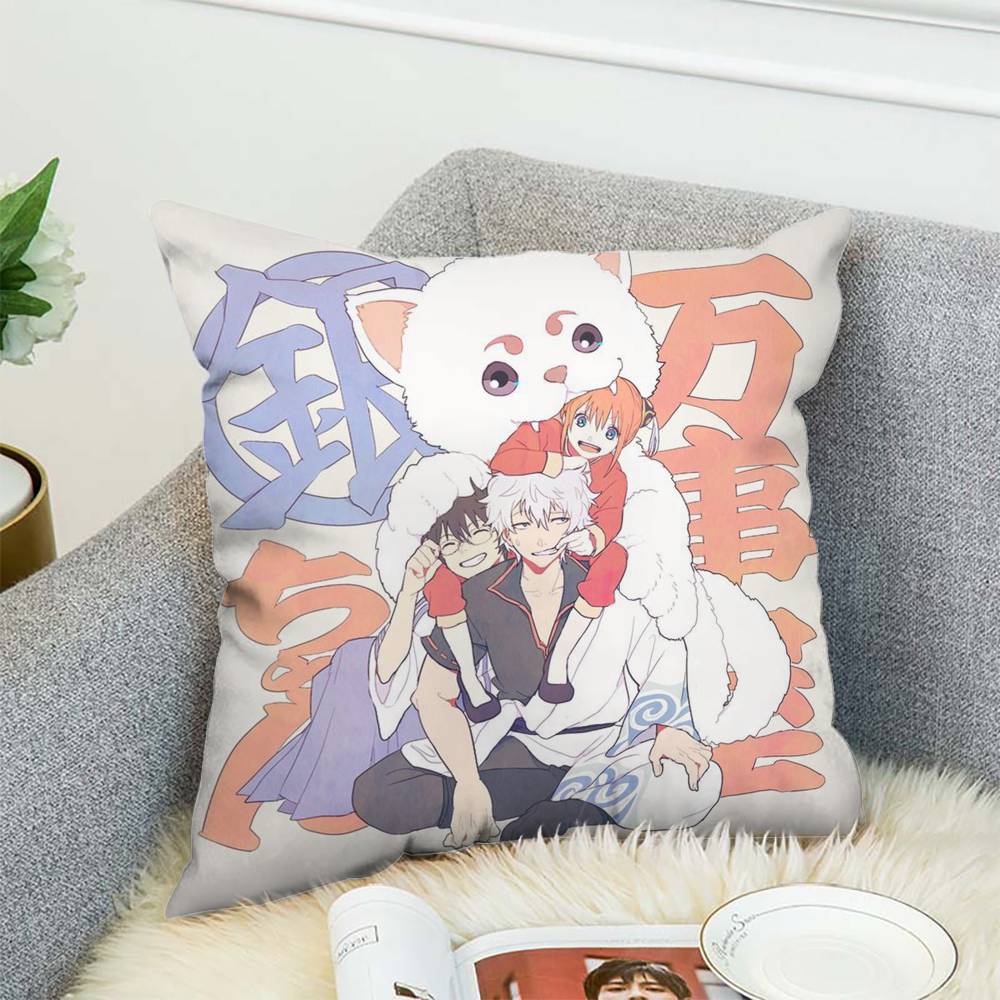 Poszewka na poduszkę z animacji Gintama Dwustronny nadruk Poszewka na poduszkę 45x45 Dekoracyjne poduszki Sofa Wystrój domu Miękka poszewka
