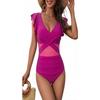 Costume da bagno intero da donna con maniche a volant, incrociato sul davanti, tinta unita, costume da bagno da spiaggia