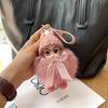 Cute Big Eyed Doll Pompom Keychain Real Fox Fur Bag Charm for Women Bag Key Ring Fine Jewelry Accessories Kids Girl Gift
