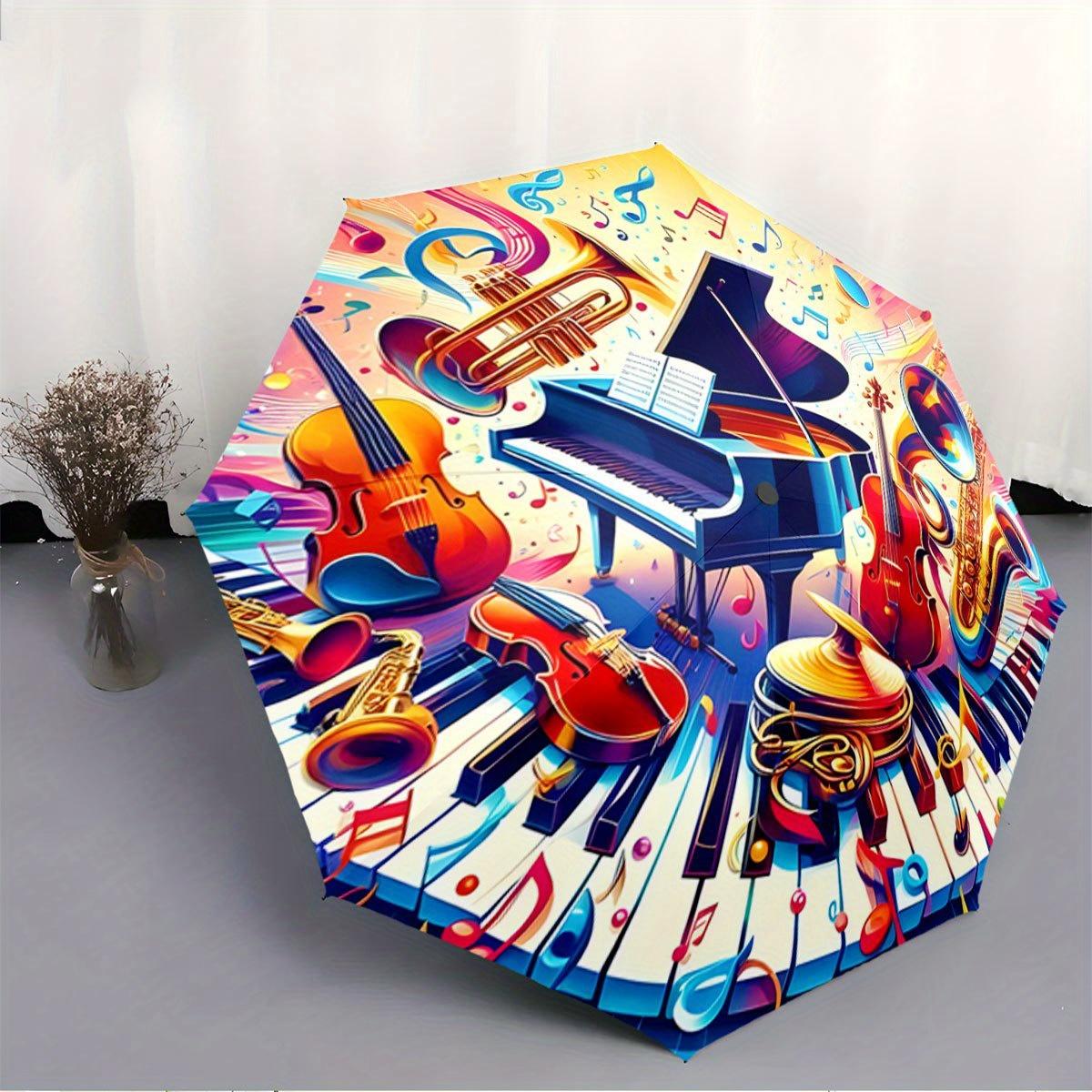 

Automatic Folding Umbrella Musical instruments and notes. Portable collapsible design, casual outdoor accessory, for all seaso Iron&8K