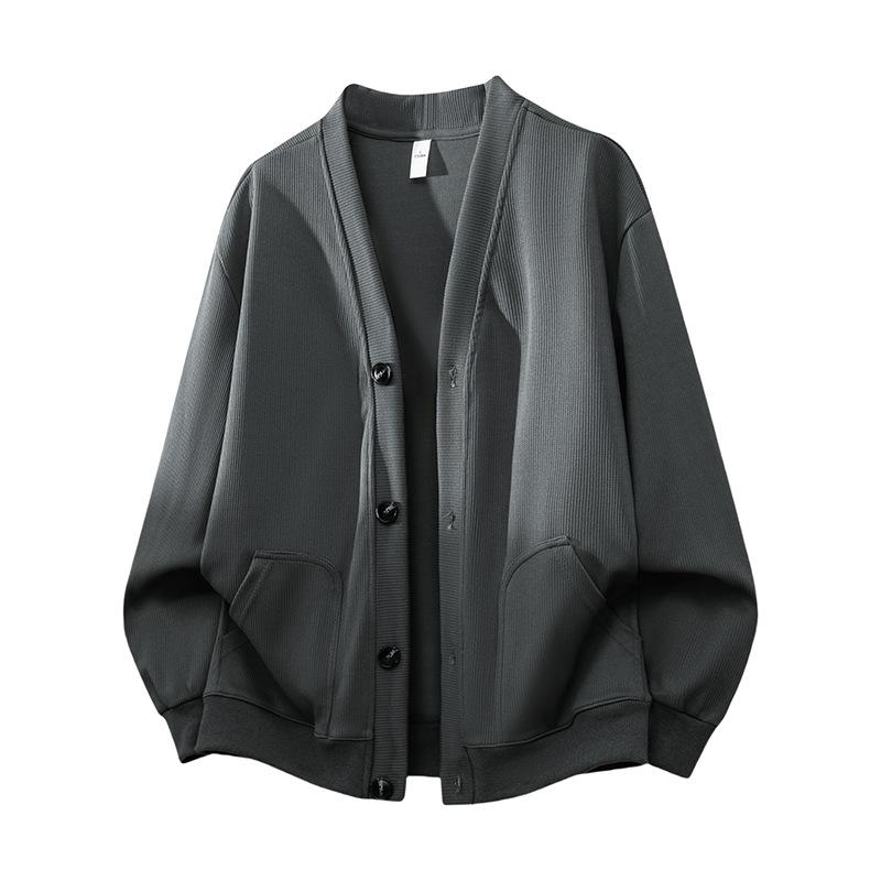 Men Solid Color V Neck Long Sleeve Knit Cardigan Casual Loose Sweater Jacket