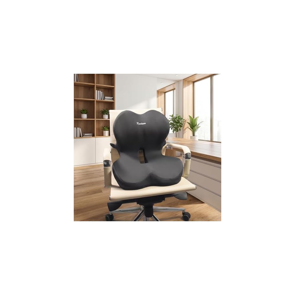 Navizam Seat Cushion, Integrated Lumbar Support, 60D Memory Foam, for Office and Car Use