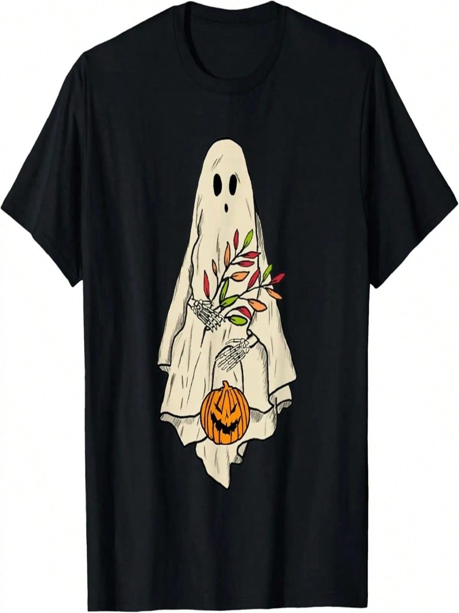 Vintage Floral Ghost Cute Halloween Funny T-Shirt S разноцветный