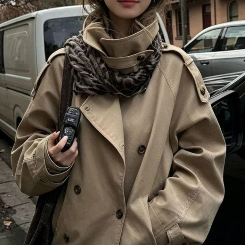 Womens Casual Double-Breasted Stand Collar Trench Coat 2026 Fashion Outerwear