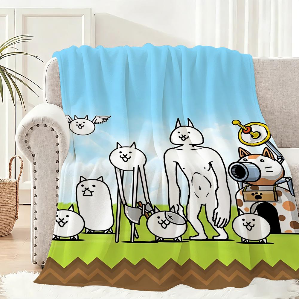 Game The Battle Cats Throw Lightweight 240g Flannel Blanket Soft Skin-friendly for Summer Cooling