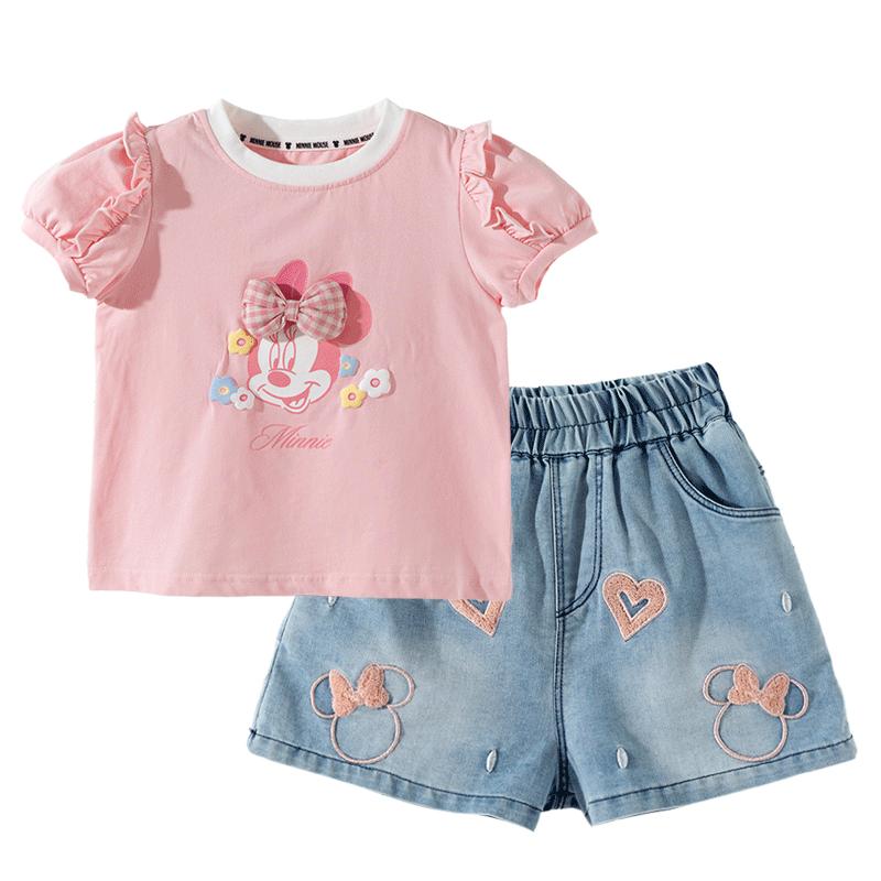 Disney Minnie Mouse Girls' Summer Ice-feel T-shirt & Denim Shorts Set