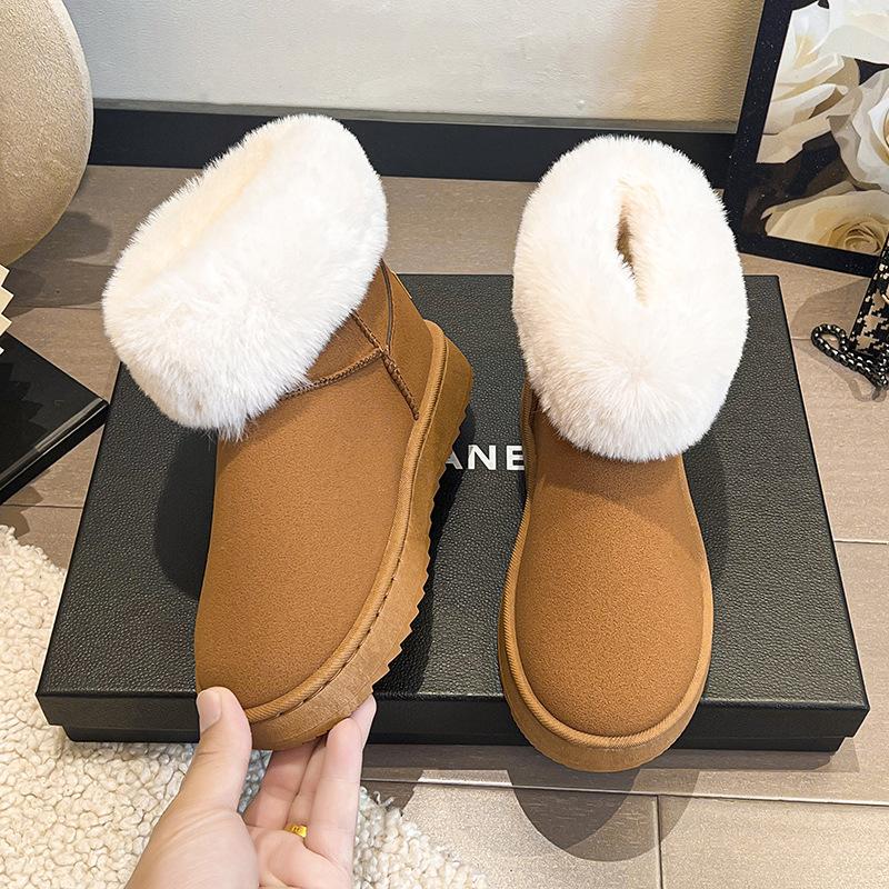 Foreign trade large size winter new platform cotton shoes Mao Mao mouth flat bottom low heel snow boots one pedal round head women's cotton shoes