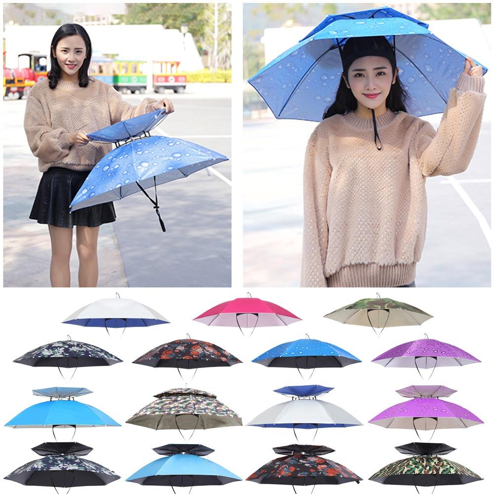 Waterproof Umbrella Cap Double-layer Windproof Head Umbrella Hat Fishing Umbrella Hat Unisex