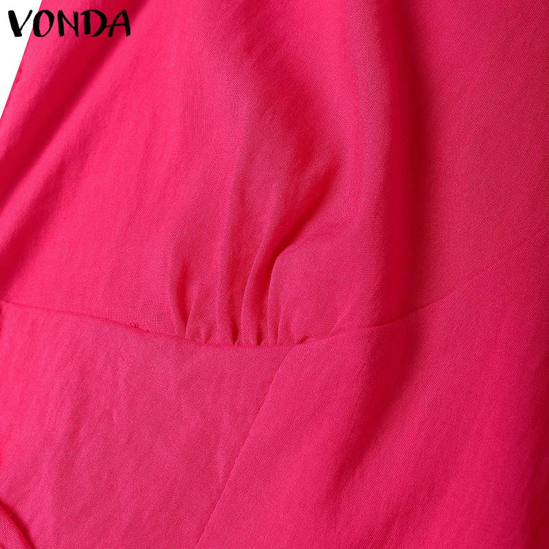 VONDA Women Casual V Neck Short Sleeve Ruffled Soild Color Blouse