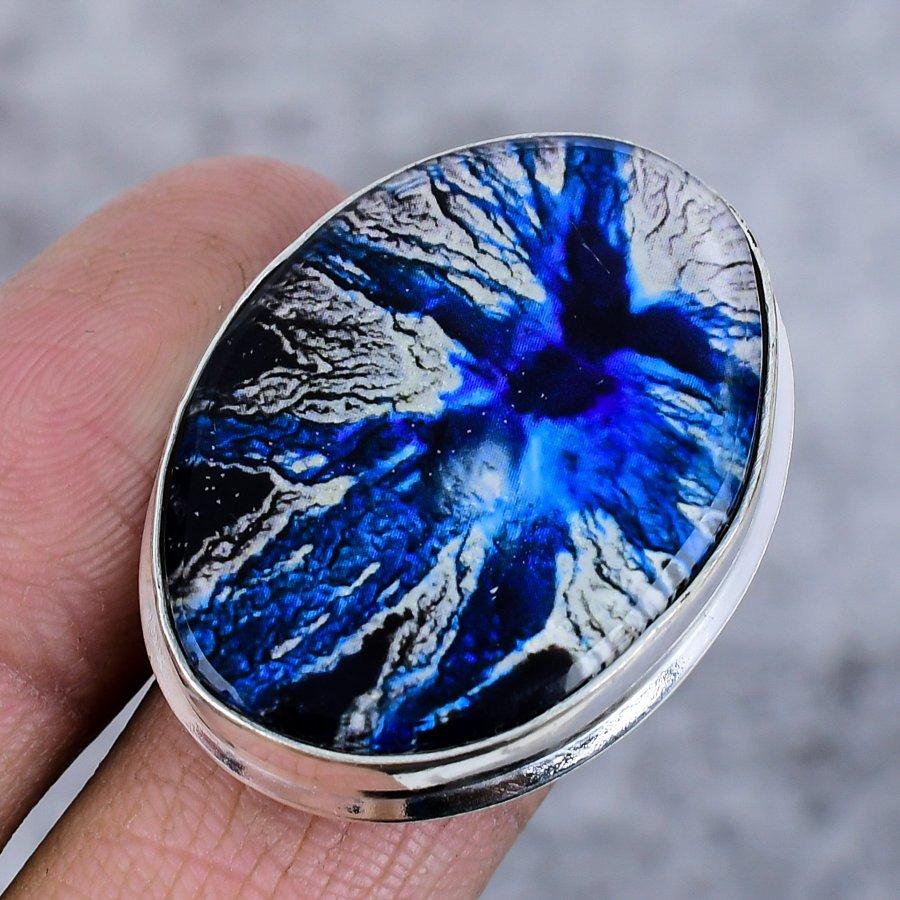 Dichroic Glass Gemstone 925 Sterling Silver Jewelry Ring Size 7