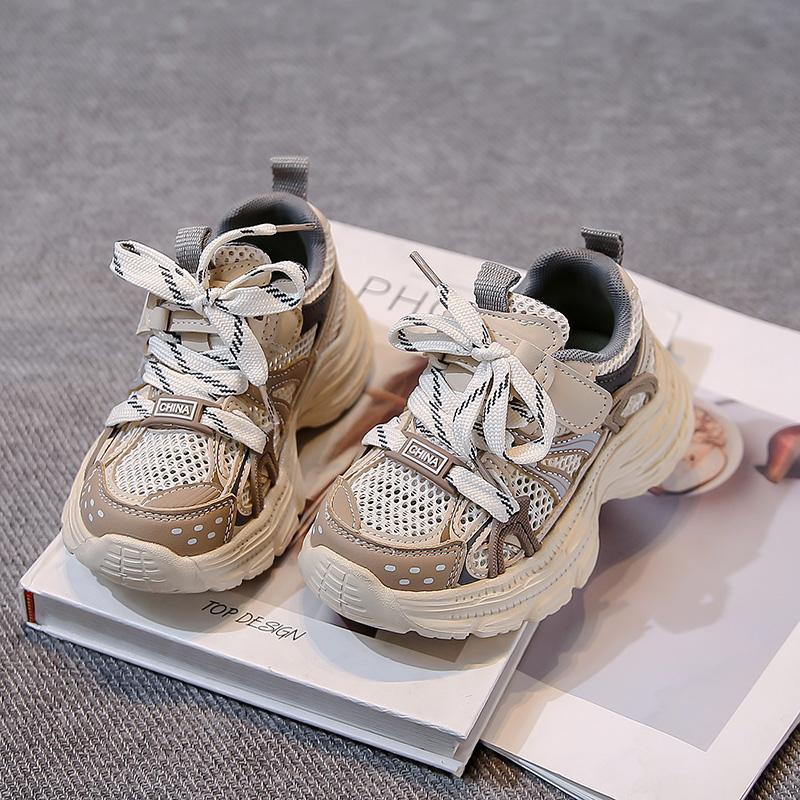 Boys Running Shoes Mesh Breathable Girls Sneakers Thick Soft Sole Comfort 2025 New Children Sports Shoes Hook&loop Non-slip