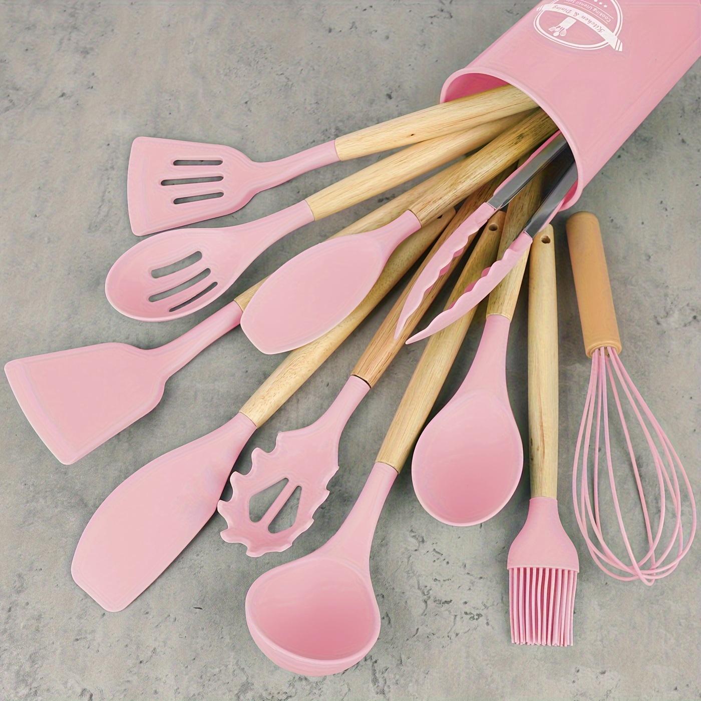 

12Pcs Set Of Multi-Color Silicone Wooden Handle Kitchenware Set Non Stick Pot Spatula And Spoon Cooking Utensils, Heat-Resistant Set