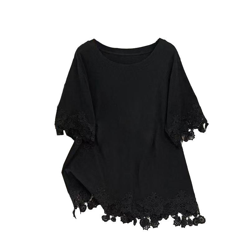 Plus Size Women's Loose Round Neck Mid-Length Short Sleeve T-Shirt (Bust 150/160)