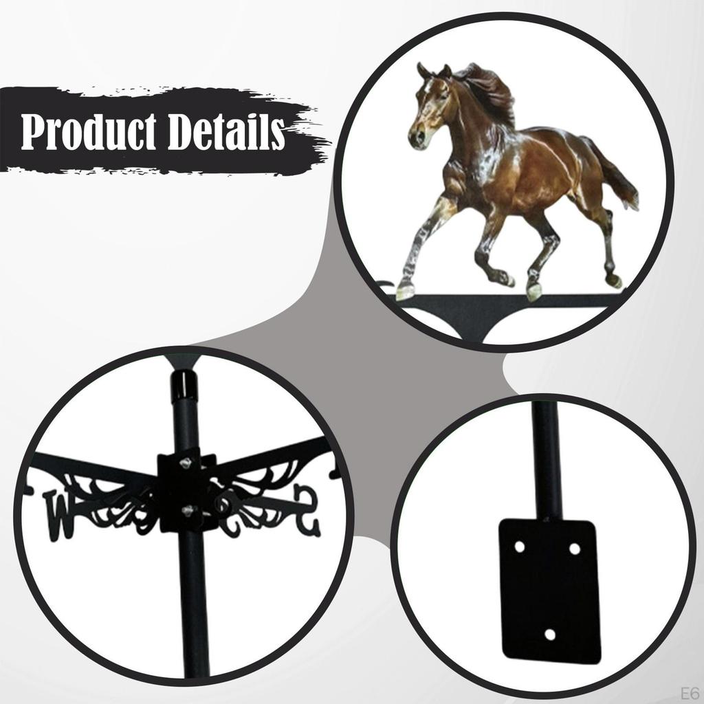 Metal Horse Weathervane Animal Wind Vane Retro Design Decorative Weather Iron Art Ornament for