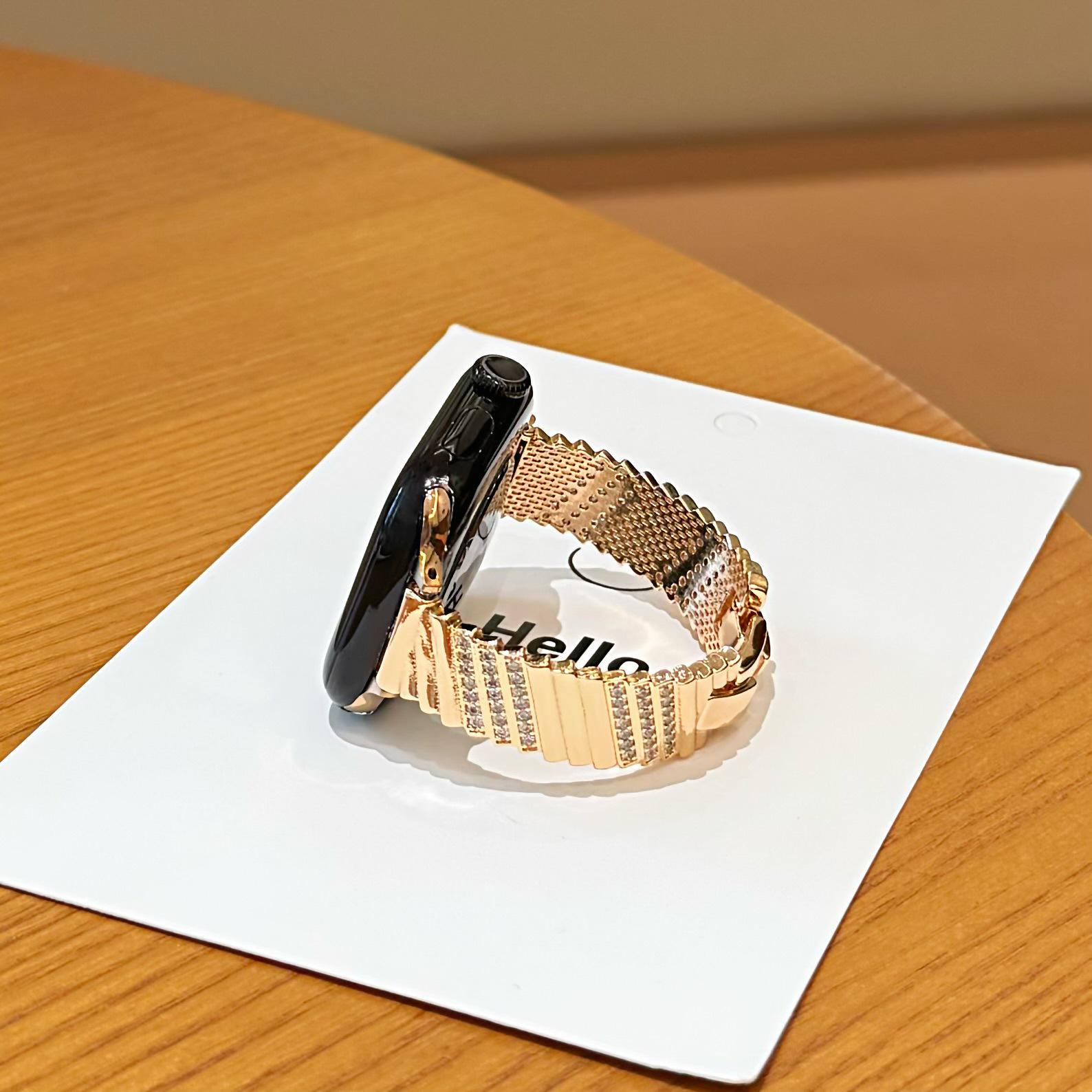 

Beveled Zircon Copper Strap for Apple Watch 2-11 Series Xiaomi 10 рожевий колір золота