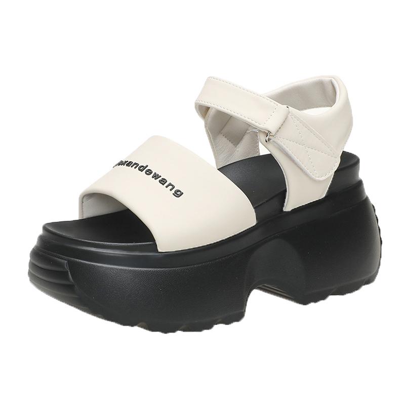 

Модные женские босоножки на толстой платформе для отдыха, сандалии на высоком каблуке с открытым носком, женские тапочки-гладиаторы, модные летние пляжные кожаные кроссовки 8,5 см 34 бежевый