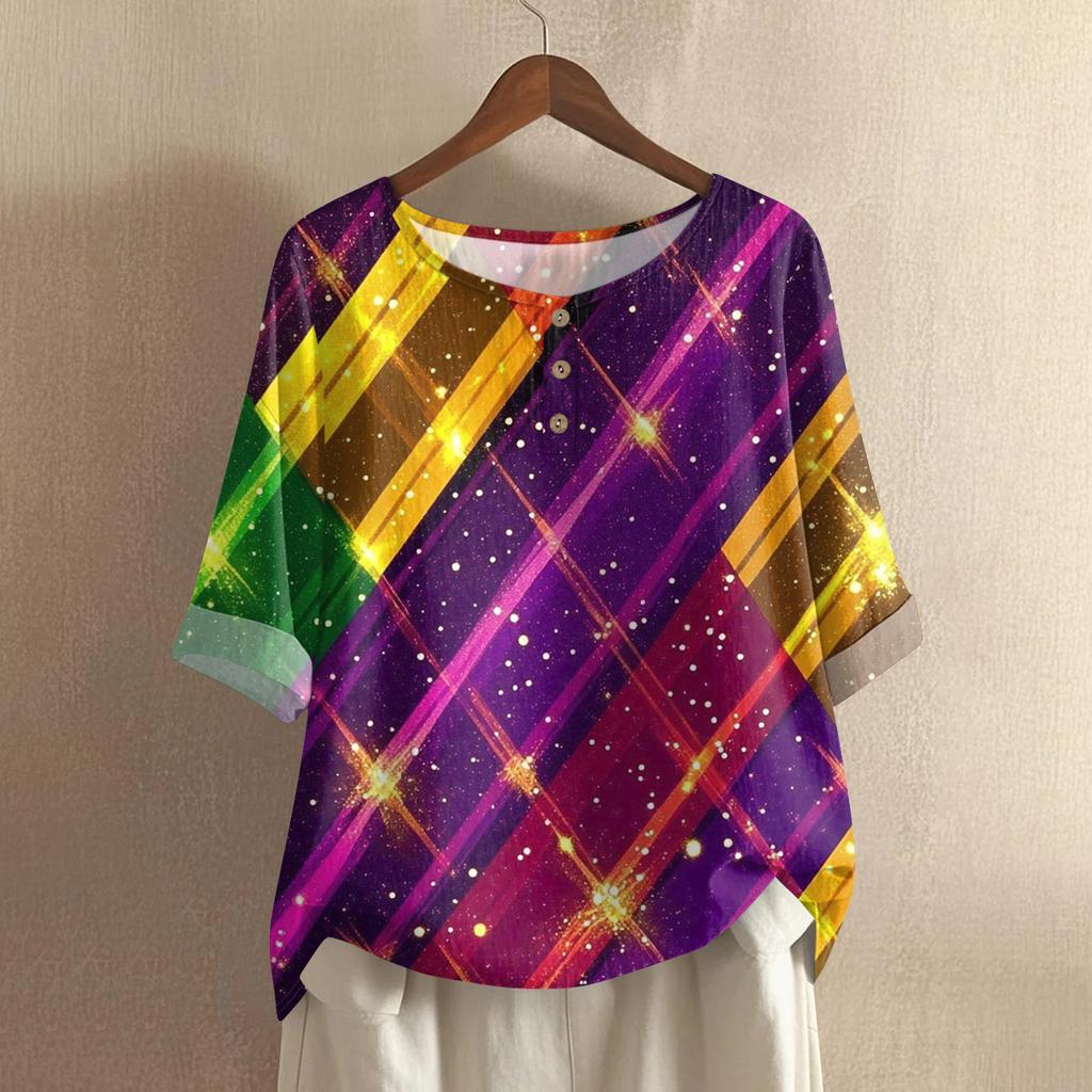 Women's Fashionable And Casual Shirt Half-sleeve Round Neck Cotton And Linen Blouse Top