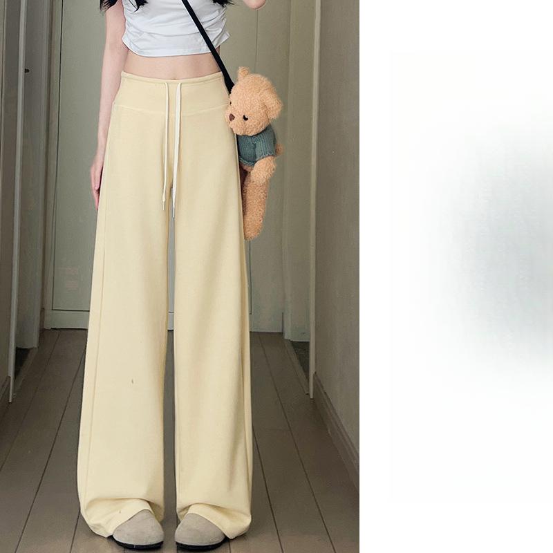Gray Drawstring Sports Straight-leg Pants Women's Spring and Autumn New High-waisted Drape Small Casual and Thin Wide-leg Pants