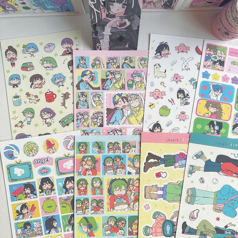 1 Sheet Kawaii Cartoon Character Decals Korean Cute Girl Stickers Hand Account Planner Diary Notebook Diy Decorative Sticker