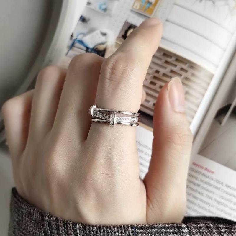 Copper Micro-Inlaid Zirconia Open Ring - Personalized Design for Women, Cool and Creative High-End Fashion Style.