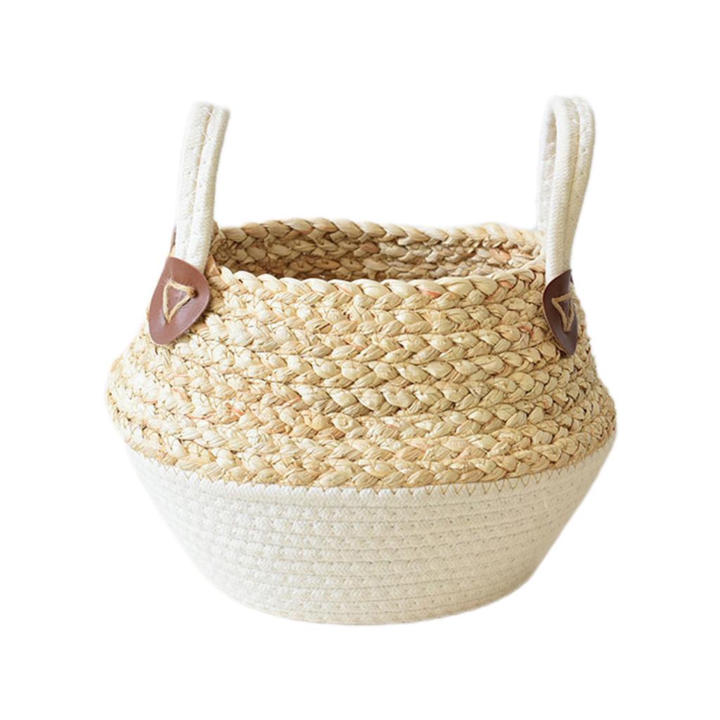 Straw Weaving Flower Pot With Double Handle Stylish Sturdy Decorative Props Garden Accessories