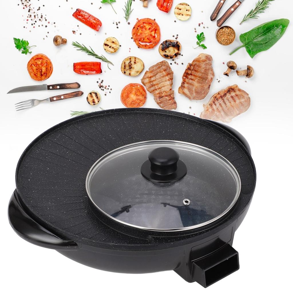 2 i 1 Non Stick elektrisk grill og varm gryte med glasslokk
