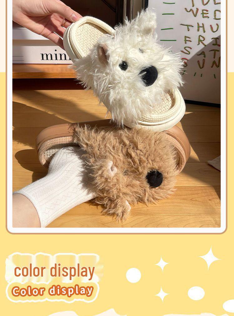 Red Book Cartoon Puppy Summer Linen Slippers - Thick Sole, Soft Cotton, Perfect for Girls' Home Use