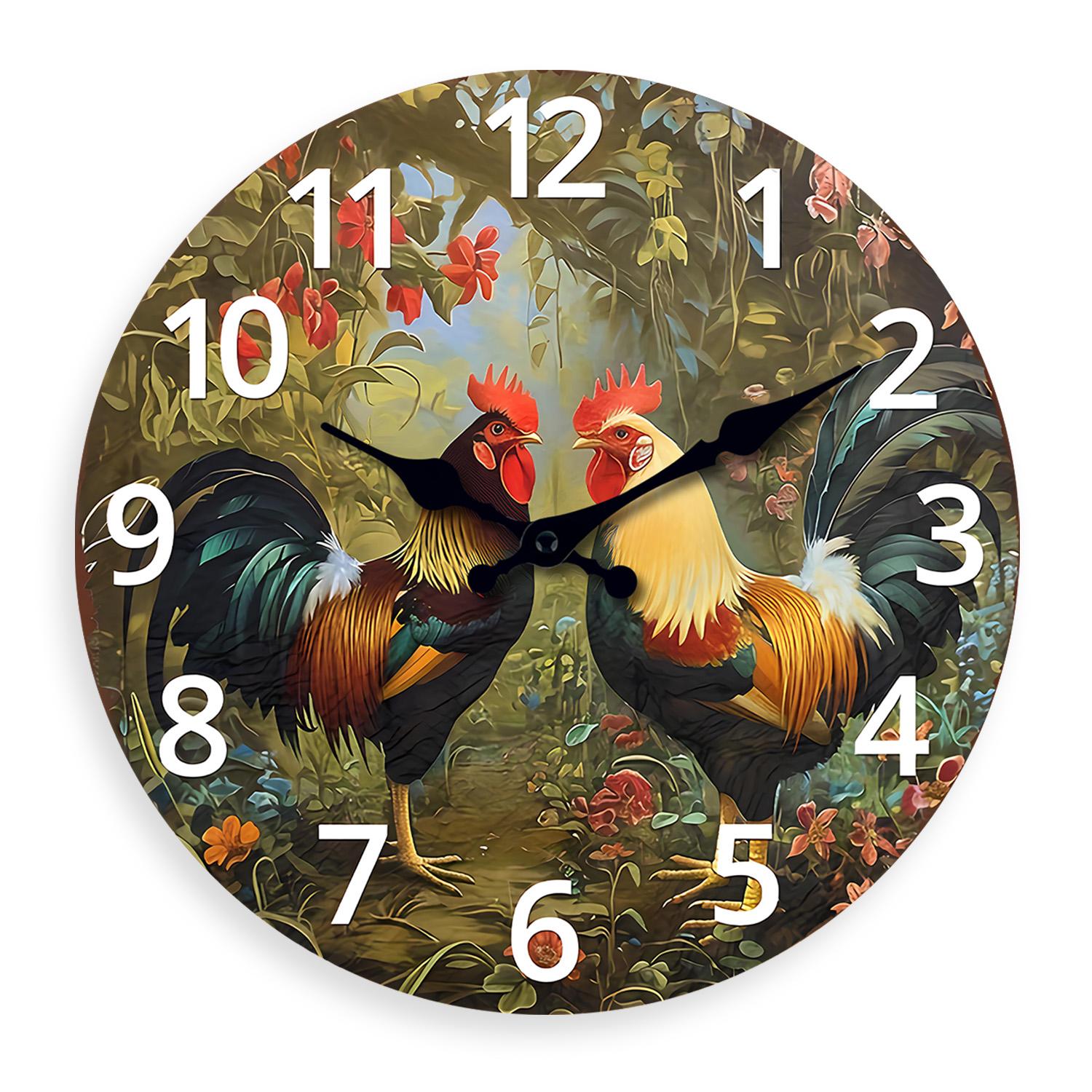 High-Quality Vintage High-Quality Country High-Quality Farmhouse High-Quality Rooster High-Quality Floral High-Quality Pattern High-Quality Wooden (as the picture,10 Inch)