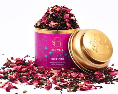 Oh Cha - Rose Tea With Mint, 35G | Herbal Infusion, Low Caffeine | Rose Petals Tea For Healthy Skin & Hair | Whole Leaf Blend For Wellness | For Eve