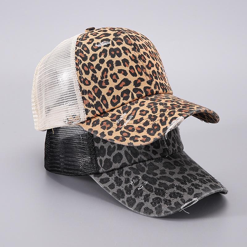 1 Women'S Sexy Leopard Print With Ponytail Baseball Cap, Suitable For Street Outdoor Leisure