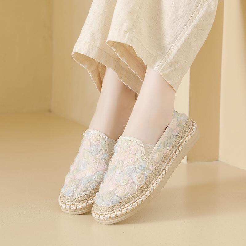 Hot Sale Breathable Mesh Lace Ballet Flats Shoes Womens Espadrilles Casual Floral Women'S Loafers Zapatillas Fisherman